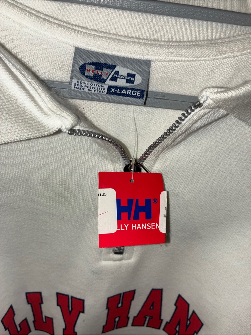 Helly Hansen Cream Half-Zip Sweatshirt with Red Logo Tag